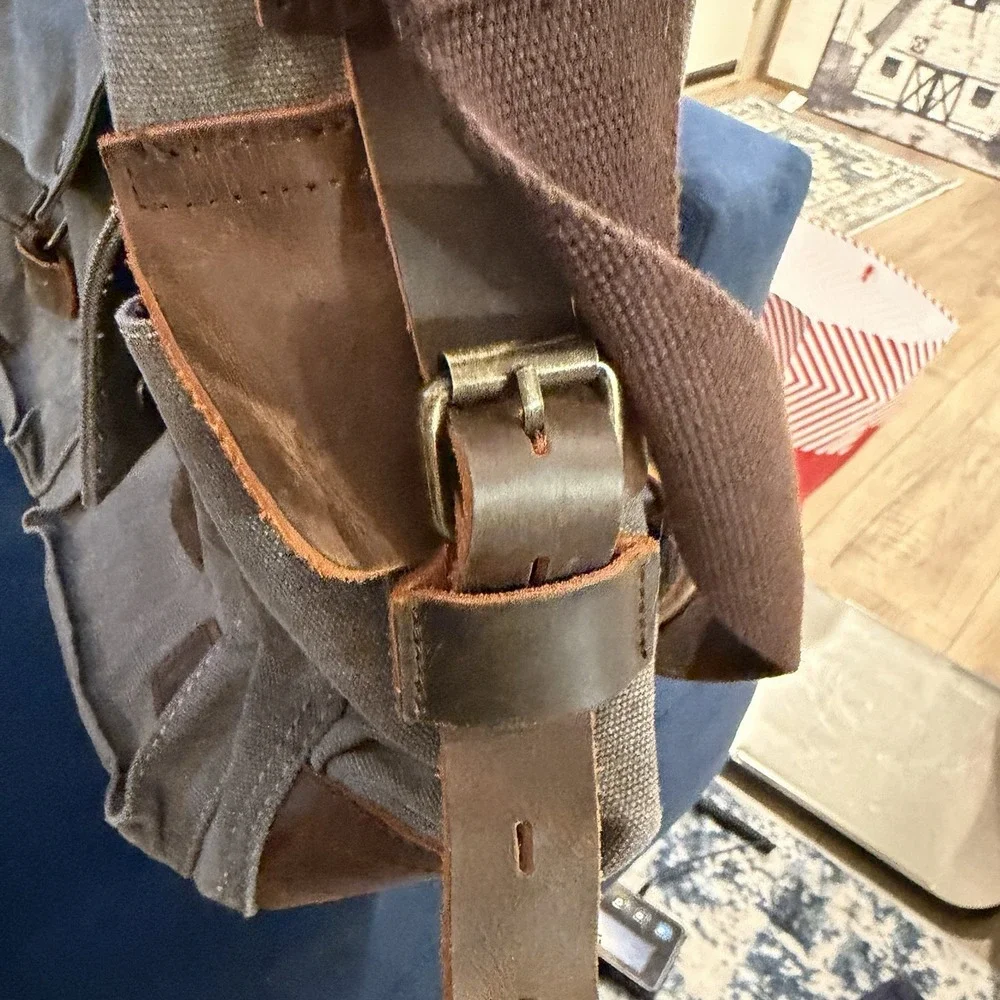 Lifewit Messenger‎ Bag Gray Canvas Brown Leather Satchel Cross Body Shoulder